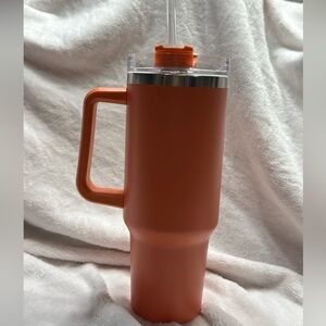 Orange Tumbler with Handle and Straw